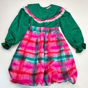 Vintage Martha's Miniatures We're Fussy Bubble Hem Dress Pink Green USA Size 6